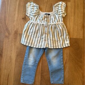 7 For All Mankind 2T Striped Top & Denim Set